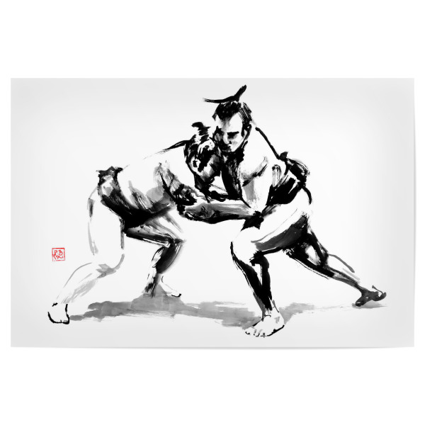 Poster "Sumotori-Kampf" artboxONE - Reise / Asien,Männer - Sumo,Sumotori,Sumie,Japan