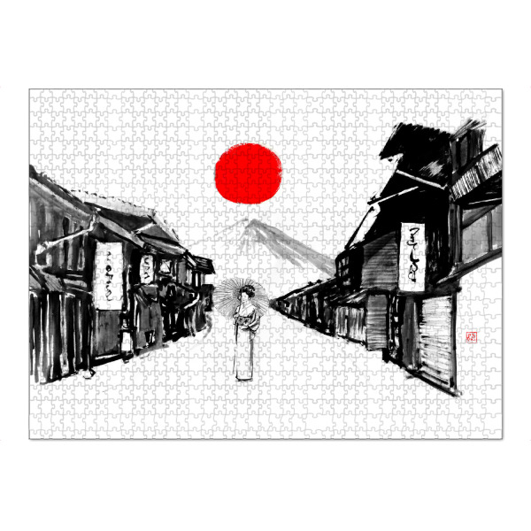 Puzzle Ravensburger "Geisha auf der Straße" artboxONE - Schwarzweiß,Städte / Tokio - Geisha,Stadt,Fuji,Yama,Japan,Sumie - Bild geisha