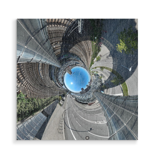 Holzbild "Bahnstation - Halfbridge" artboxONE - Städte,Städte / Hamburg,Reise,Architektur,Arcadia
