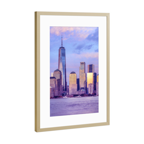 Poster mit Rahmen Gold "Manhattan Sonnenuntergang" artboxONE - Städte / New York,Reise,Architektur