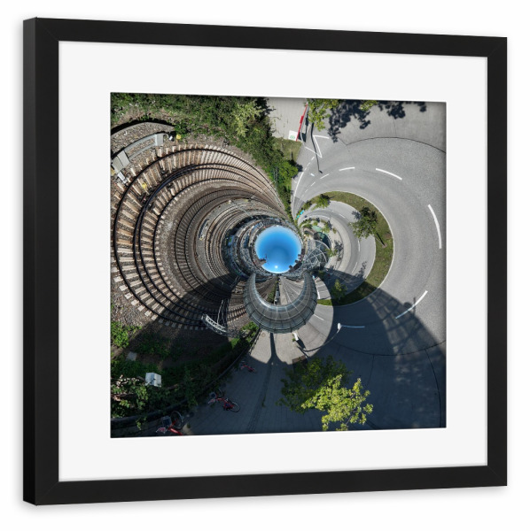 Poster mit Rahmen schwarz "Bahnstation Elbbrücken -Kreislauf" artboxONE - Städte,Städte / Hamburg,Reise,Architektur,Arcadia