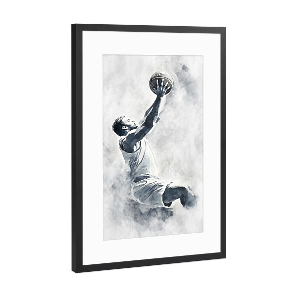 Poster mit Rahmen Schwarz (Metallic) "Basketball art B (matart)" artboxONE - Schwarzweiß,Sport