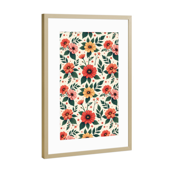 Poster mit Rahmen Gold "Klassische florale Symmetrie" artboxONE - Floral