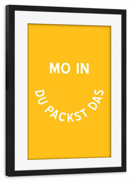 Poster mit Rahmen schwarz "Moin Du Packst Das Smiley Gelb" artboxONE - Städte / Hamburg,Menschen,Lustig