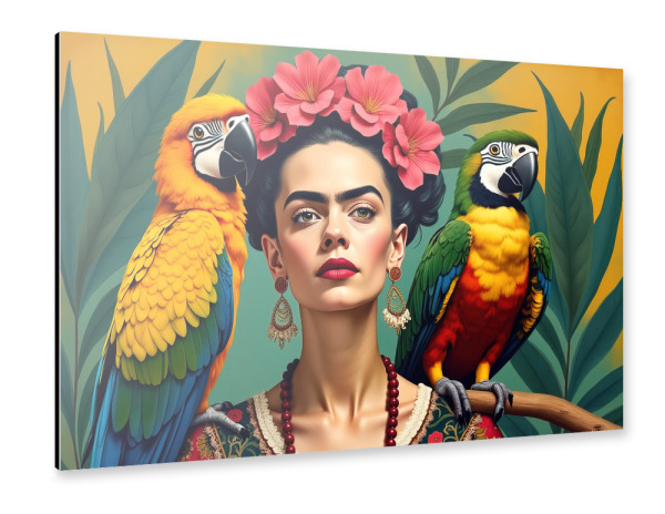Alu-Dibond "Frida Kahlo mit Papageien" 75x50 cm artboxONE