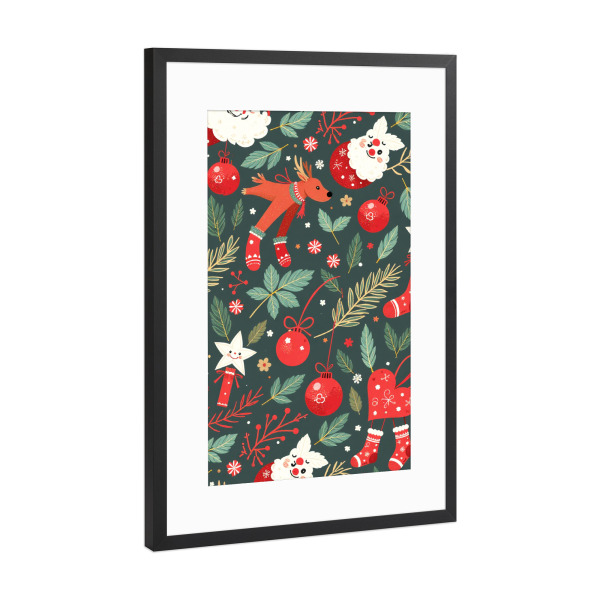 Poster mit Rahmen Schwarz (Metallic) "Frohe Weihnachten Muster" artboxONE - Weihnachten,Festivals