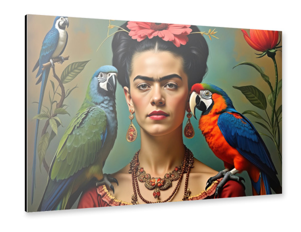 Alu-Dibond "Frida Kahlo mit Papageien -b" 30x20 cm artboxONE