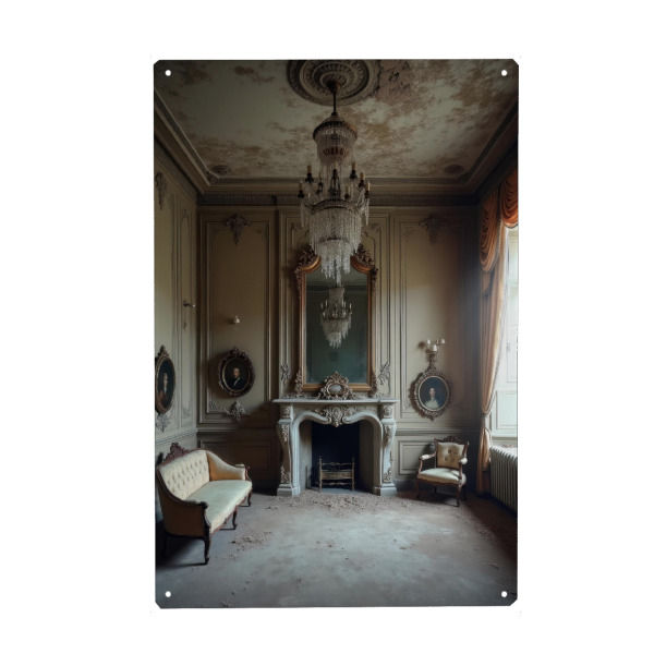 Metall Poster "Frenchi" artboxONE - Architektur,Buchstaben / V - Urbex,Abandoned,Decay,Lost place,Ai,Generated - Blechschild