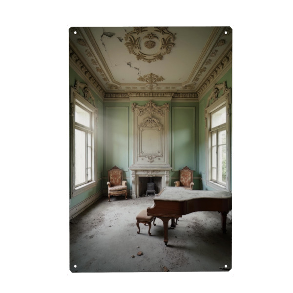 Metall Poster "MINTEN" artboxONE - Architektur,Buchstaben / L,Buchstaben / U,Buchstaben / V - Abandoned,Urbex,Lost place,Decay,Ai,Generated