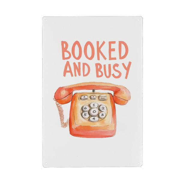 Metall Poster "Vintage booked and busy" artboxONE - Typografie,Reise,Lustig