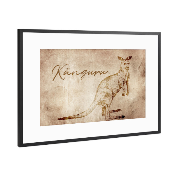 Poster mit Rahmen Schwarz (Metallic) "Kangaroo vintage" artboxONE - Tiere