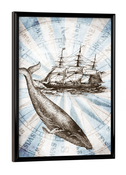 Poster mit schwarzem Rahmen "Ship & Whale vintage" artboxONE - Reise,Tiere