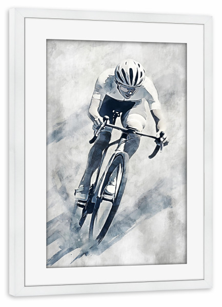 Poster mit Rahmen weiß "Cycling art A (matart)" artboxONE - Sport - Radfahren,Fahrrad,Biker,Radfahrer,Rennen,Sport,Modern,Kunst