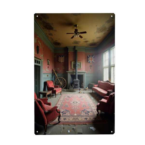 Holzbild "Save the Queen" artboxONE - Architektur,Buchstaben / L,Buchstaben / S - Abandoned,Decay,Lost place,Urbex,Ai,Generated,Art