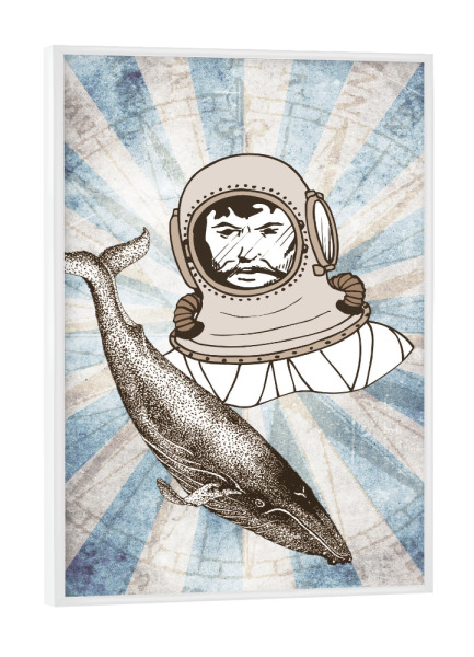 Poster mit weißem Rahmen "Whale & Diver" artboxONE - Tiere,Unterwasser