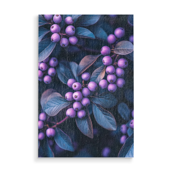 Holzbild "Blaubeeren im Grünen" artboxONE - Natur,Ultraviolet,Essen & Trinken / Obst & Gemüse