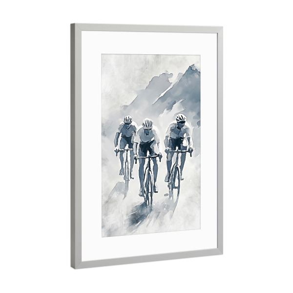 Poster mit Rahmen Silber "Cycling Mountains art A (matart)" artboxONE - Sport - Radfahren,Fahrrad,Biker,Radfahrer,Rennen,Sport,Modern,Kunst