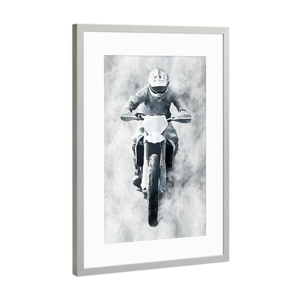 Poster mit Rahmen Silber "Motocross art B (matart)" artboxONE - Sport / Motorsport,Sport - Motocross,Motor,Motoren,Motocross-rennen,Sport,Modern,Kunst