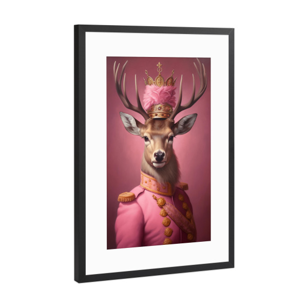 Poster mit Rahmen Schwarz (Metallic) "Pinke Hirsch Malerei" artboxONE - Natur,Tiere,Lustig