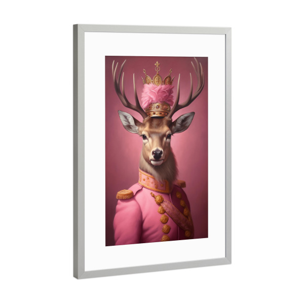 Poster mit Rahmen Silber "Pinke Hirsch Malerei" artboxONE - Natur,Tiere,Lustig