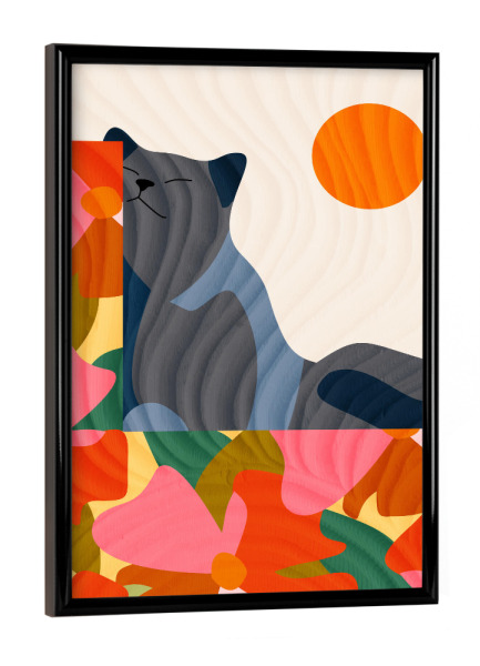 Poster mit schwarzem Rahmen "Sonnige Gartenkatze" artboxONE - Floral,Tiere