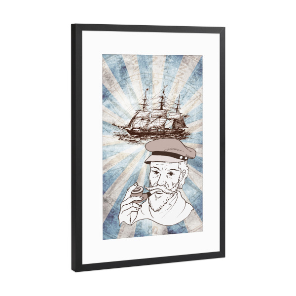 Poster mit Rahmen Schwarz (Metallic) "Ship & Captain vintage" artboxONE - Reise,Reise / Strand und Meer