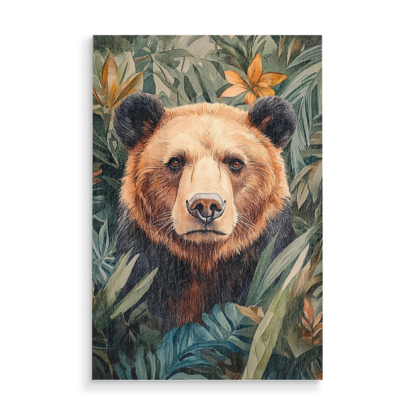Holzbild "Bear Forest Leaves (matart)" artboxONE - Natur,Tiere - Bär,Wald,Blätter,Tier,Tiere,Natur,Wild,Tierwelt,Modern