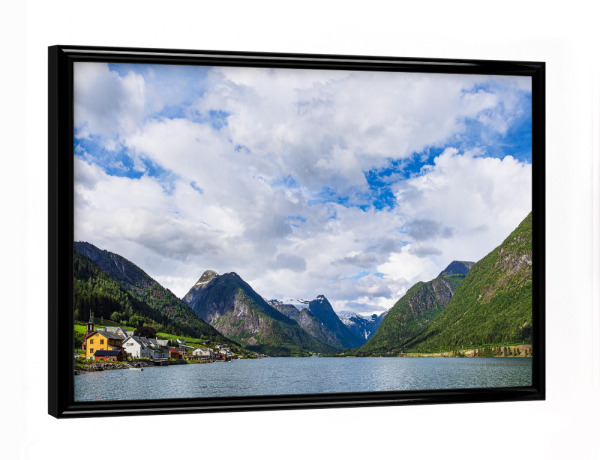 Poster mit schwarzem Rahmen "Berge am Fjærlandsfjord" artboxONE - Natur,Reise,Reise / Strand und Meer,Reise / Länder