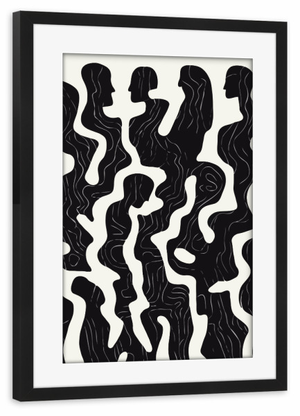 Poster mit Rahmen schwarz "Black silhouettes human" artboxONE - Abstrakt