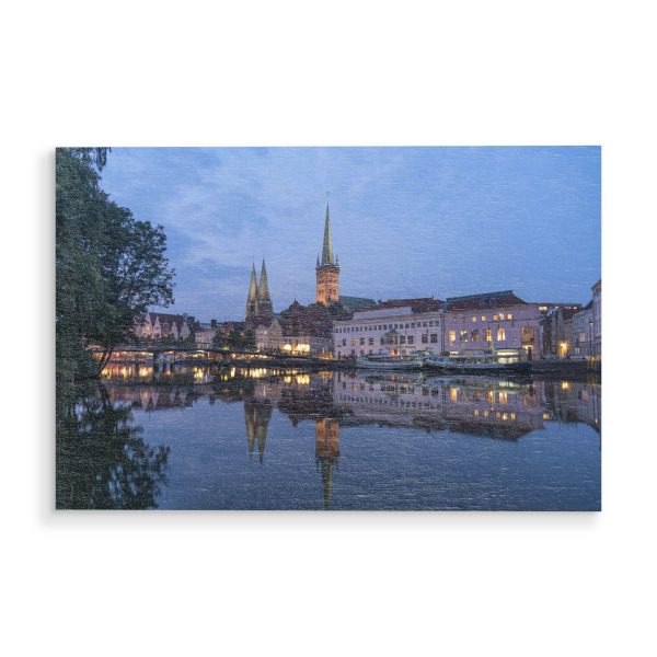 Holzbild "Lübeck bei Nacht" artboxONE - Städte - Lübeck,Schleswig-holstein,Nacht,Trave,Stadtansicht