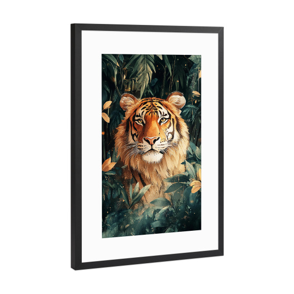 Poster mit Rahmen Schwarz (Metallic) "Tiger Forest Leaves A (matart)" artboxONE - Natur,Tiere