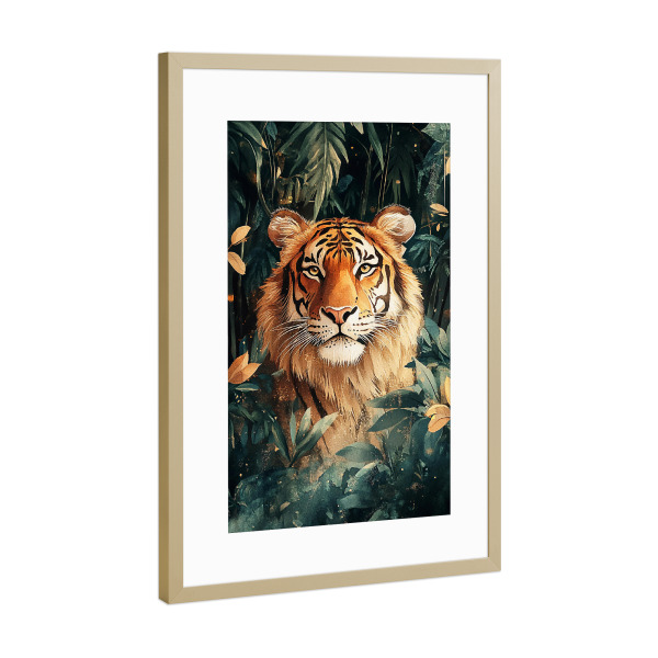 Poster mit Rahmen Gold "Tiger Forest Leaves A (matart)" artboxONE - Natur,Tiere