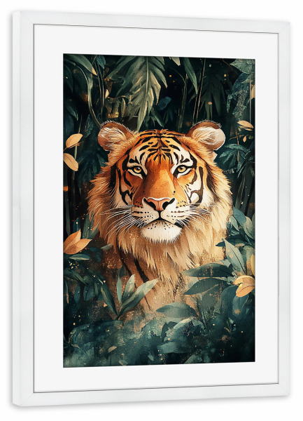 Poster mit Rahmen weiß "Tiger Forest Leaves A (matart)" artboxONE - Natur,Tiere