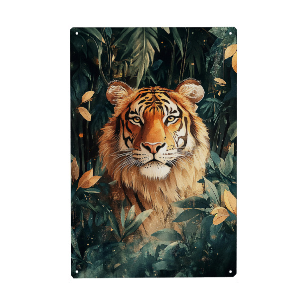 Holzbild "Tiger Forest Leaves A (matart)" artboxONE - Natur,Tiere - Tiger,Katze,Katzen,Wald,Blätter,Tier,Tiere,Natur,Wild,Tierwelt,Modern