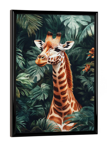 Poster mit schwarzem Rahmen "Giraffe Forest Leaves (matart)" artboxONE - Natur,Tiere - Giraffe,Wald,Blätter,Tier,Tiere,Natur,Wild,Tierwelt,Modern