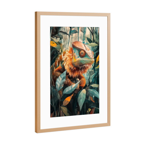 Poster mit Rahmen Kupfer "Chameleon Forest Leaves (matart)" artboxONE - Natur,Tiere - Chamäleon,Wald,Blätter,Tier,Tiere,Natur,Modern