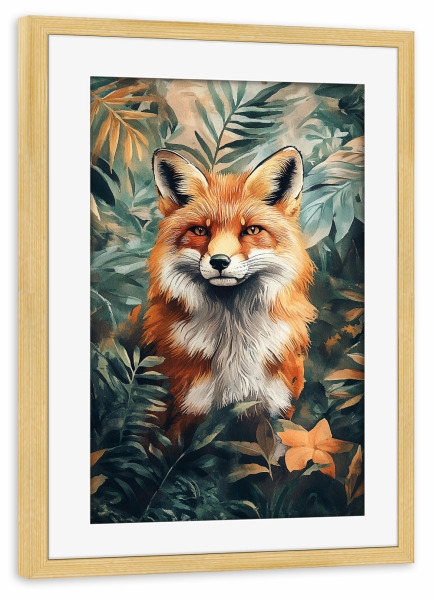 Poster mit Rahmen kiefer "Fox Forest Leaves (matart)" artboxONE - Natur,Tiere - Fuchs,Wald,Blätter,Tier,Tiere,Natur,Modern