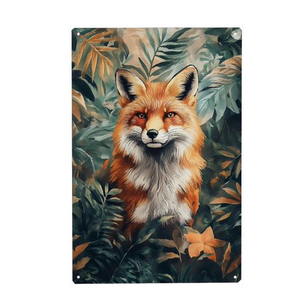 Holzbild "Fox Forest Leaves (matart)" artboxONE - Natur,Tiere - Fuchs,Wald,Blätter,Tier,Tiere,Natur,Modern