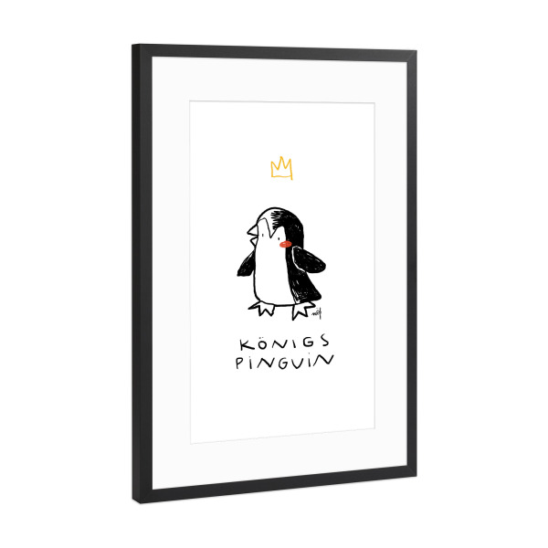 Poster mit Rahmen Schwarz (Metallic) "KönigsPinguin" artboxONE - Für Kinder,Tiere - Pinguin,Süß,Lustig,Winter