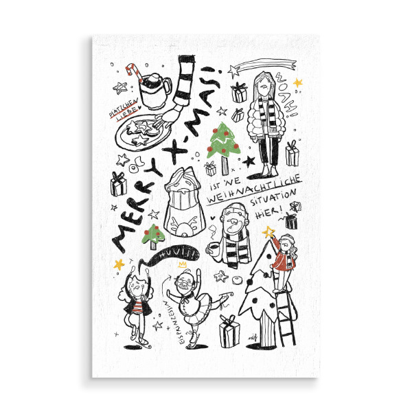 Holzbild "Weihnachtliche Situation" artboxONE - Lustig - Lustig,Illustration,Weihnachten