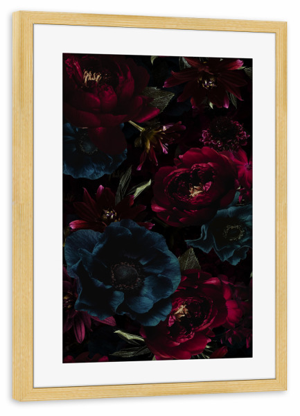 Poster mit Rahmen kiefer "Dark Burgundy Mystic Flower Garden" artboxONE - Floral,Für Mama