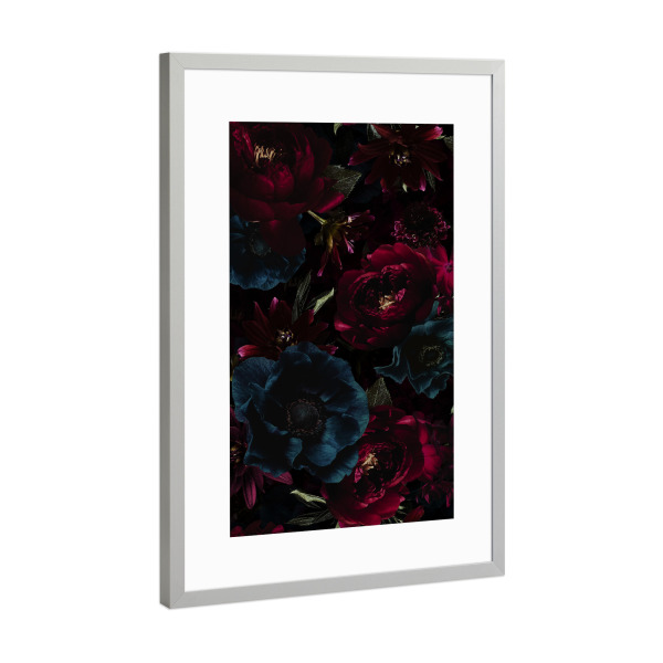 Poster mit Rahmen Silber "Dark Burgundy Mystic Flower Garden" artboxONE - Floral,Für Mama