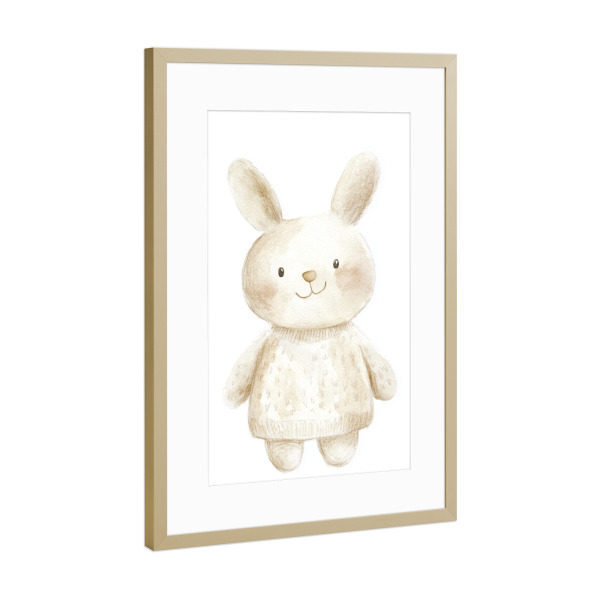 Poster mit Rahmen Gold "Süßer Hase Bonni" artboxONE - Tiere,Liebe,Lustig
