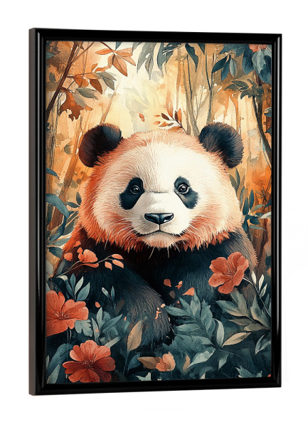Poster mit schwarzem Rahmen "Panda Forest Flowers (matart)" artboxONE - Natur,Tiere
