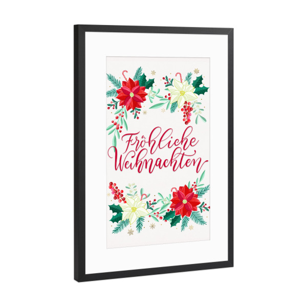 Poster mit Rahmen Schwarz (Metallic) "Bald ist Weihnachten" artboxONE - Typografie,Floral,Weihnachten