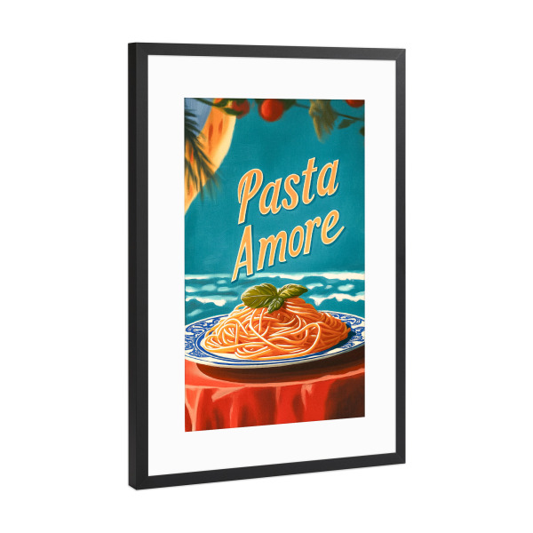 Poster mit Rahmen Schwarz (Metallic) "Nudeln und Meer" artboxONE - Natur,Reise / Strand und Meer,Liebe