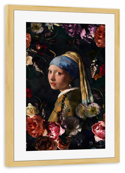 Poster mit Rahmen kiefer "Vermeer-Mädchen mit Blumen" artboxONE - Natur,Floral,Für Mama