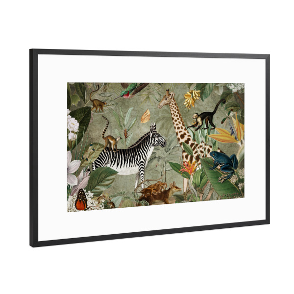 Poster mit Rahmen Schwarz (Metallic) "Safari Wildlife Animals Jungle" artboxONE - Natur,Floral,Tiere,Für Mama