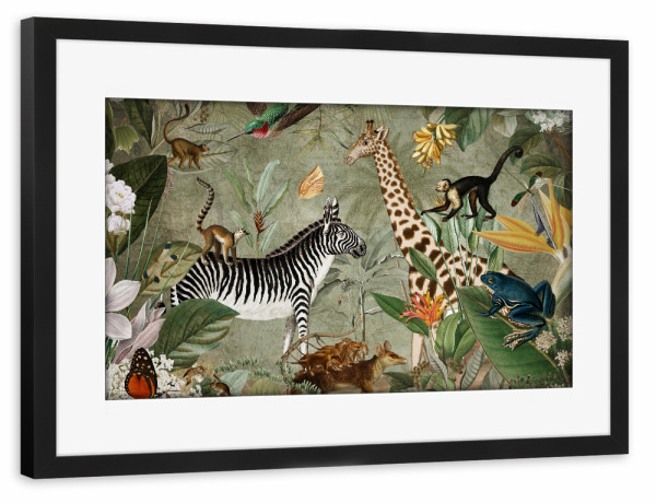 Poster mit Rahmen schwarz "Safari Wildlife Animals Jungle" artboxONE - Natur,Floral,Tiere,Für Mama