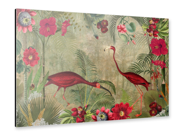 Alu-Dibond "Red Flamingos In a Tropical Jungle" 75x50 cm artboxONE